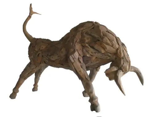 Product image of the product “Bull, head down, made from teak root pieces, 240cm Length, natural ”